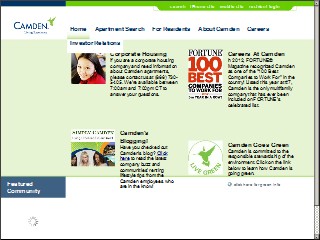 Web site www.camdenliving.com, Camden Cove